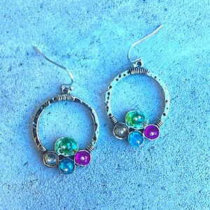 Colorful Silver Toned Beaded Dangle Earrings‎